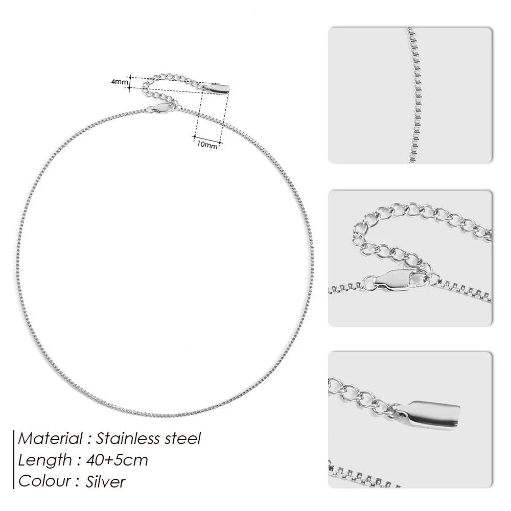 Elegant 14K Gold Plated Stainless Steel Box Chain Necklace for Women 1.5mm Thin Venetian Link Choker Jewelry Gift Non-Tarnish