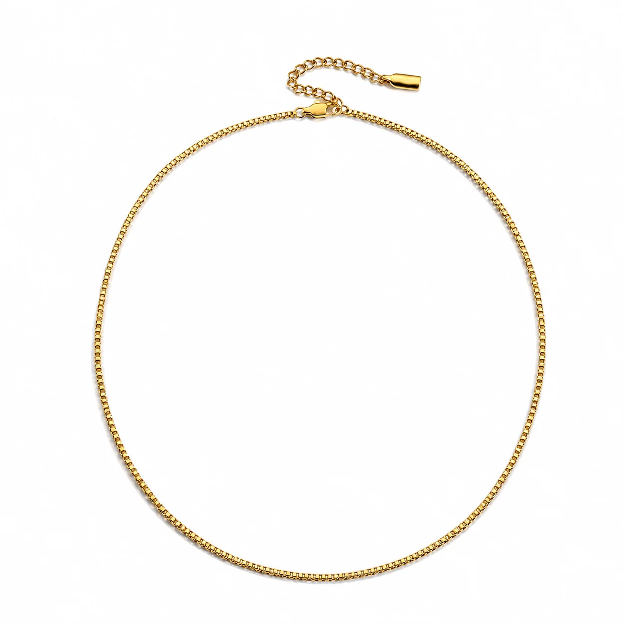 Elegant 14K Gold Plated Stainless Steel Box Chain Necklace for Women 1.5mm Thin Venetian Link Choker Jewelry Gift Non-Tarnish
